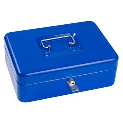 Imagen de ¡¡¡NUEVO!!! caja SAX 25x18x9 cm, monedero, AZUL, Robusta de chapa acero con monedero 5 compartimentos Extraíble, cerradura seguridad incl. 2 llaves