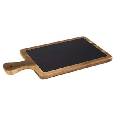 Imagen de Bandeja de servir APS, 2 piezas, 34 x 18 cm, tabla madera rústica, cortar acacia, con tapa pizarra natural