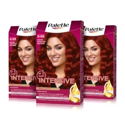 Imagen de PALETTE Intensive Creme color 6 88 Rojo Rubí , tinte de pelo permanente con aceite macadamia y almendras, cubre el 100% las canas raíces, para un radiante