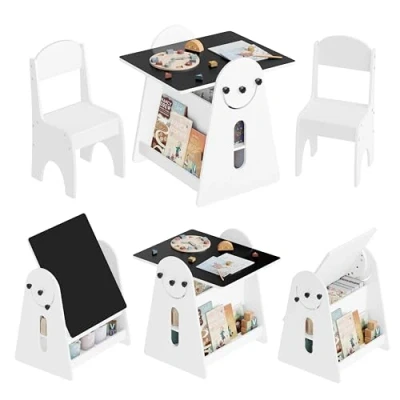 Imagen de WOLTU Juego de Mesa y 2 Sillas Infantiles, Infantil con Espacio Almacenamiento, Multifuncional como Caballete para Niños, Jardín Infancia Guardería, SG033ws