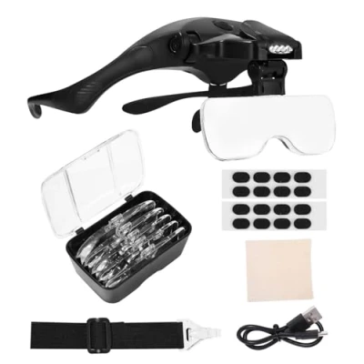 Imagen de Lupa con luz led para Manualidades,USB Charge Lentes de Aumento, 2 LED,Lupas Gran Aumento Modelismo, Reparaciones, Coser, Joyería y Relojería, Intercambiables 5 Lentes,Negro