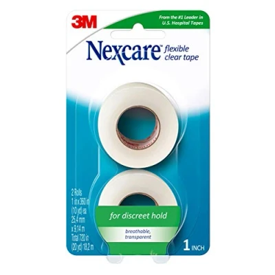 Imagen de Nexcare Cinta flexible transparente de primeros auxilios, del líder #1 en cintas hospitalarias Estados Unidos, rollo 2.5 cm x 10 yardas, 2 unidades