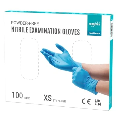 Imagen de EUROPAPA 100 Guantes De Nitrilo Desechables, Examen, Nitrilo, Sin Polvo, LÁTex, No EstÉRiles, LÁTex (XS, Azul)