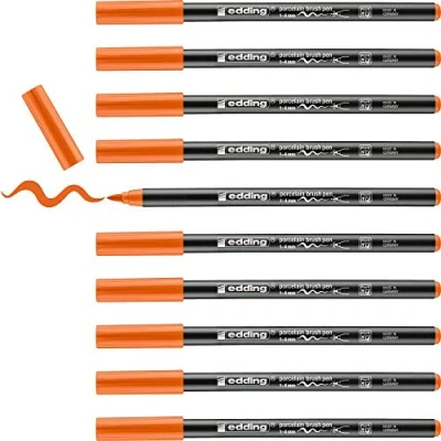 Imagen de edding 4200 rotulador con punta de pincel para porcelana naranja 10 rotuladores 1 4 mm pintar y decorar cerámica tinta resistente a la luz lavavajillas, secado rápido