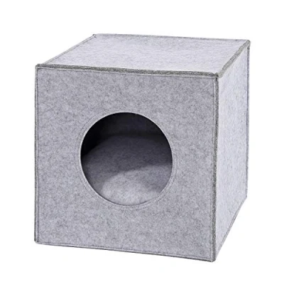 Imagen de lionto Cueva Fieltro Gatos Suave estantería 33x37x33 cm, con Almohada Gris Claro
