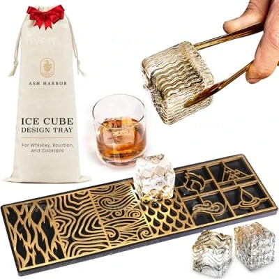 Imagen de Ash Harbor Cubitera transparente para hacer cubitos de hielo modernos bourbon y cócteles en 5 segundos, forma whisky, sello cubos, accesorios barman, prensa cobre