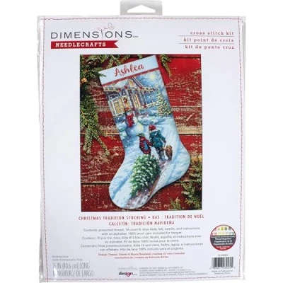 Imagen de Dimensions 70 08995 Holiday Tradition DIY Kit de calcetines punto cruz Navidad personalizable, 16 pulgadas largo, 14 unidades azul claro, varios