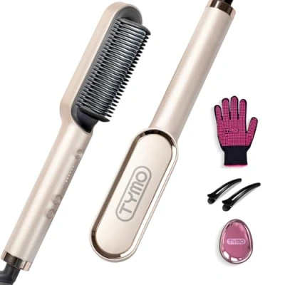 Imagen de TYMO Ring Cepillo Alisador de Cabello, Planchas Pelo Profesional, Calentamiento Rápido, 5 Temperaturas, Apagado Automático, Anti quemaduras,Oro