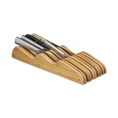 Imagen de Relaxdays , plano, alto x ancho profundidad 40 12 5 cm, cajón de bloque cuchillos natural, tumbado, bambú, para 9 cuchillos, HBT