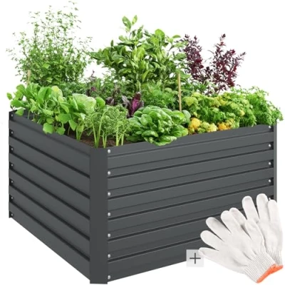 Imagen de TecTake® arriate Rectangular sin Base, Acero Resistente a la Intemperie, huerto Urbano, jardineras Exterior, Usar con Tierra para Plantas, Incluye Guantes 100 x 56 cm Gris Oscuro