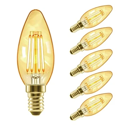 Imagen de LVWIT 6x Bombillas E14 Vintage Vela LED (Casquillo Fino) 4W, Bombilla Edison Retro de Blanco Cálido 2500K, Bomilla con Filamento, Equivalente a 40W, 410LM, El Ángulo del Haz 300.