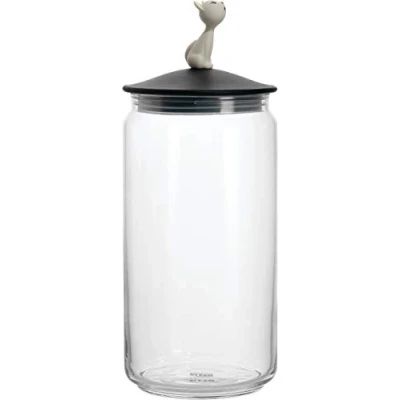 Imagen de Alessi A Di Miòjar Tarro de Cristal con Tapa para la Comida del Gato (Resina termoplástica), Color Negro