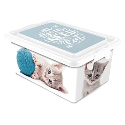 Imagen de Tradineur Caja de almacenamiento Diseño Gatos Capacidad 7,5 Litros Fabricado en España Contenedor para almacenar juguetes, libros, ropa, mantas