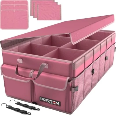 Imagen de FORTEM Organizador de Maletero Coche y SUV para Almacenamiento Caja Plegable con 3 Compartimentos Extra Grande Base Antideslizante Cinchas Ajustables Tapa Extraíble