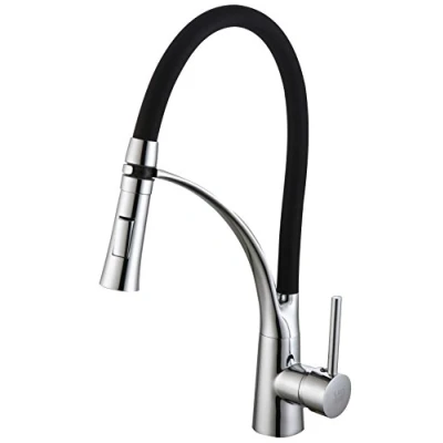 Imagen de DP Grifería GC11081 Grifo Monomando Extraible de caño Alto en Color Fregadero Modelo Arandano, Negro y Plata