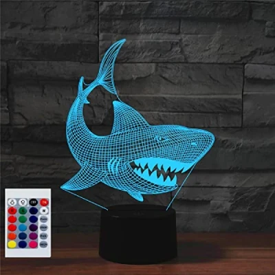 Imagen de SUPERHONGJIHAO Luz nocturna para niños, lámpara LED de tiburón 3D con control remoto, 16 colores cambiantes, regalo cumpleaños niños