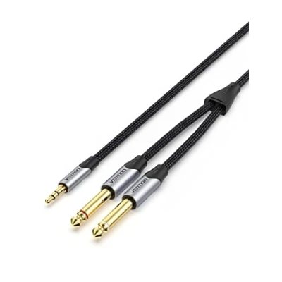 Imagen de VENTION Cable de 3,5mm a Doble 6.35mm 1m Mono Audio Jack Divisor Macho Compatible con Computadora Portátil, Mezclador, Amplificador, Guitarra