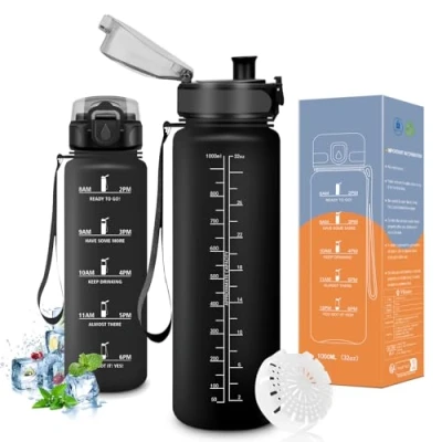 Imagen de Vikaster Botella agua, 1000ml, sin BPA, de agua repetida, para Deporte, Gimnasio, Running, Niños, Bicicleta