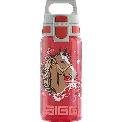 Imagen de SIGG VIVA ONE Horses cantimplora infantil (0.5 L), botella para niños sin sustancias nocivas y con tapa hermética, transparente usar una mano