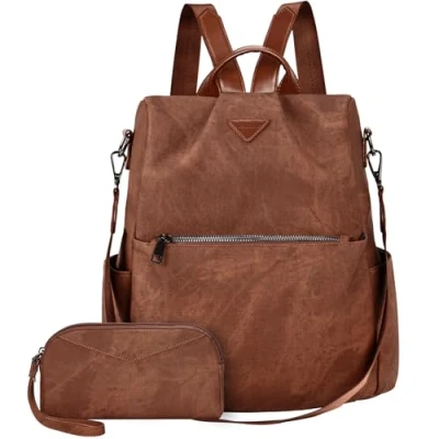 Imagen de Leathario Mochila de Cuero PU para Mujer con Multibolsillos, Bolso Multifuncional Uso Diario como Viaje, Escuela y Universidad