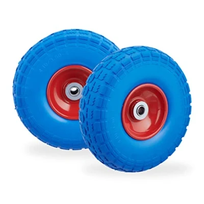 Imagen de Relaxdays 2 Ruedas de Carro, Antipinchazos, Macizas, 4.10/3.50 4&quot;, Eje 16 mm, hasta 150 kg, 260x85mm, Azul/Rojo, Acero