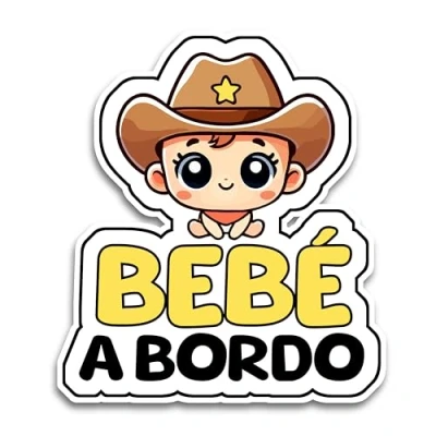 Imagen de Pegatina Bebe a Bordo Coche, Bebé Vaquero Bordo, Pegatinas Coche 16 x 14.5 cm, de Resistente UV e Impermeable, Sticker
