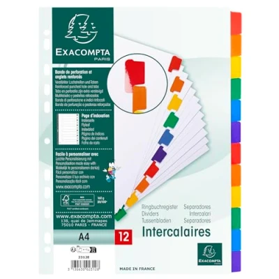 Imagen de Separador exacompta cartulina juego de 12 separadores din a4 multitaladro color blanco
