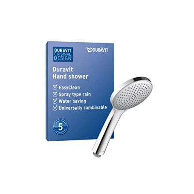 Imagen de Duravit Universal ducha de mano, cabezal con chorro tipo Rain, manual redondo (Ø 110 mm), alcachofa la toberas silicona fáciles limpiar, rociador, cromo/blanco