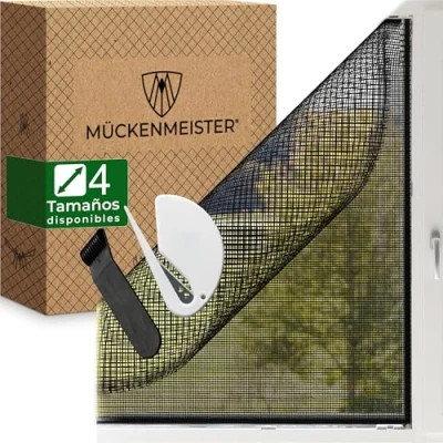 Imagen de MÜCKENMEISTER® Mosquiteras para ventanas (130x150 cm, negro) de fibra vidrio Mosquitera ventana con cinta adhesiva Red antimosquitos Tela
