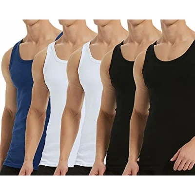Imagen de Falechay Camiseta Tirantes para Hombre Pack de 5 Algodón 100% Camisetas Interiores Deporte más Colores Negro Blanco Azul Marino 4XL
