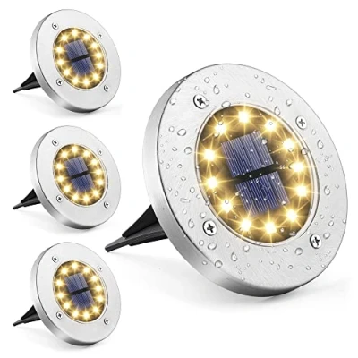 Imagen de GIGALUMI Lámpara Solar Para el suelo 12 LED 4 Paquete Luces Solares Exterior Jardin Impermeable Iluminacion Patio, Entrada de Garaje, Césped Blanco Cálido