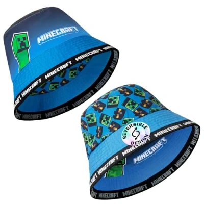 Imagen de Minecraft Sombreros de Copa Playa y Verano para Niños Regalos Jugadores (Azul Reversible)