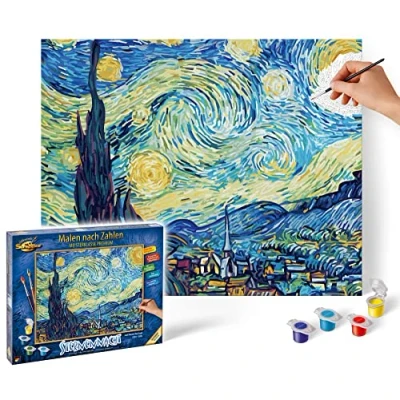 Imagen de Schipper MNZ 609130816 números Noche Estrellada después de Vincent Van Gogh Adultos, Incluye Pinceles y Pinturas acrílicas, 40 x 50 cm, Color Azul/Amarillo