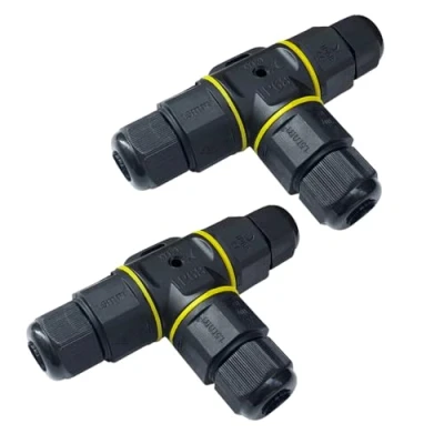 Imagen de QitinDasen 2 Piezas T Forma 3 Vías Impermeable Exterior Cable Conector, Conector de Caja Conexión IP68, para Diámetro 5～9 mm (Tipo Tornillo)