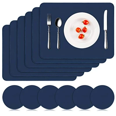 Imagen de APLKER Juego de 6 Manteles Individuales y Posavasos, PVC Antideslizantes Salvamanteles Lavables, Resistente Al Calor para Mesa Comedor, 41 x 31cm (Azul Oscuro)