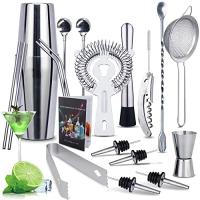Imagen de MAISITOO Coctelera,Juego de Mezcla cócteles,de 20 Piezas para Barman,Cocktail Kit Acero Inoxidable con Agitadores 750ml,Colador,Manual cócteles,Bar,Hogar