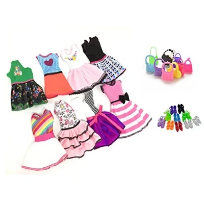 Imagen de Ropa para 29cm Muñecas, Lance Home 8 Conjuntos Vestidos+10 Pares de Zapatos+ 10pcs Bolsos Muñecas Accesorios Regalos los Niños, Estilo al Azar (28pcs)