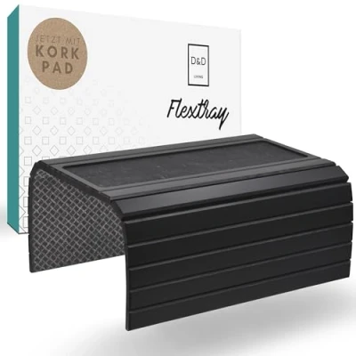 Imagen de D&amp;D Living® Bandeja para Sofá Flexible Reposabrazos con Almohadilla de Corcho Antideslizante 47x34 cm, Bambú Sostenible Negro Grande