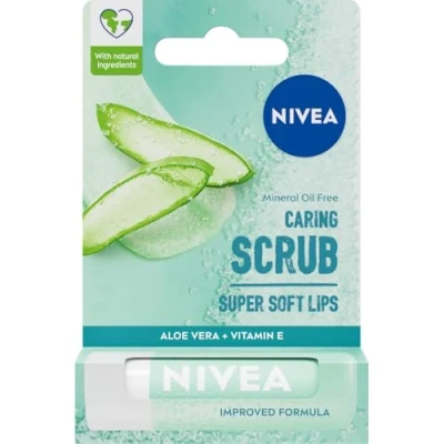 Imagen de NIVEA Exfoliante labial 2 en 1 de aloe vera (4,8 g), bálsamo con y vitamina E, exfolia suavemente para labios súper suaves, cuidado intensivo los labios, sin necesidad limpiarlo
