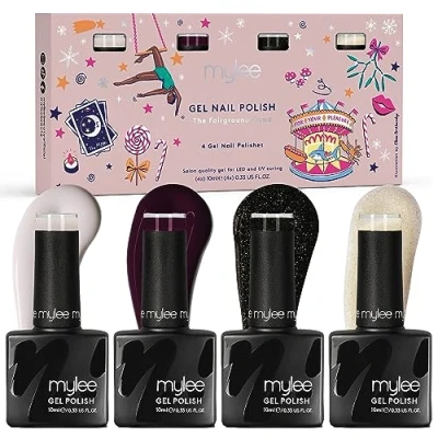 Imagen de Mylee Set de Esmalte Uñas Gel Semipermanente 4x10ml [The Fairground] UV/LED Nail Art Manicura Pedicura para Uso Profesional y Doméstico [Navidad 2023] Larga Duración Fácil Usar