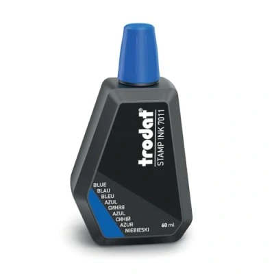 Imagen de Trodat 7011 Botella de tinta azul para rellenar almohadillas o 60 ml, a base agua sellar documentos, huellas limpias y nítidas, tapón plegable