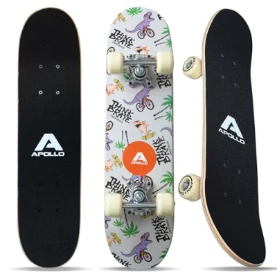 Imagen de Apollo Skateboard Niño, Monopatín Niño con Cojinetes ABEC 3 y Ejes de Aluminio, Skate Completo Diseños Geniales, Monopatines para Niños a Partir Años