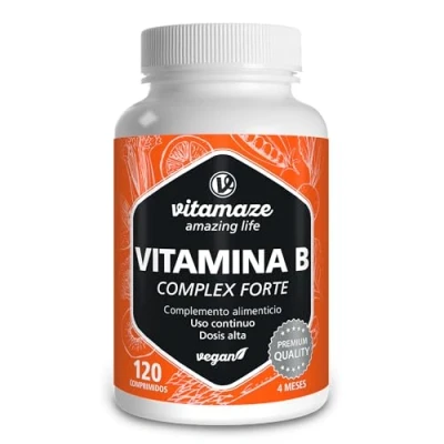 Imagen de Vitamaze® Vitamina B Complex Forte, +140 Mg de Complejo , Alta Potencia 4 meses dosis (120 comprimidos) B1, B6, B9, B12, Biotina y Acido Fólico