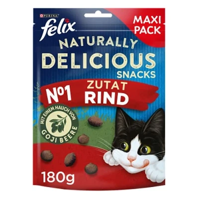 Imagen de FELIX Naturally Delicious Bocadillo para Gatos, golosinas saludables con Ternera y Bayas de Goji, 6 Unidades (6 x 180 g)