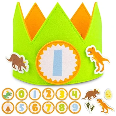 Imagen de BONNYCO Corona Cumpleaños Dinosaurios con Números Intercambiables del 0 al 9 y Figuras Tematizadas 1 Año en Adelante, Decoracion Niño Carnaval