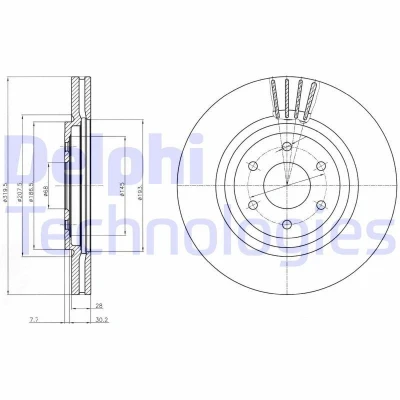 Imagen de DELPHI BG4176C Disco de freno 320 28 6 ventilado revestido sin procesar cojinete rueda, anillo sensor ABS NISSAN: Pathfinder 3