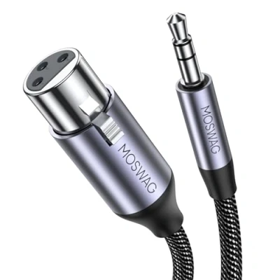 Imagen de MOSWAG Cable XLR a Mini Jack, los adaptadores de línea Cannon 3,5 mm, cables públicos dorados mm son Compatible con Altavoces, Micrófonos, Tarjetas sonido, Cámaras
