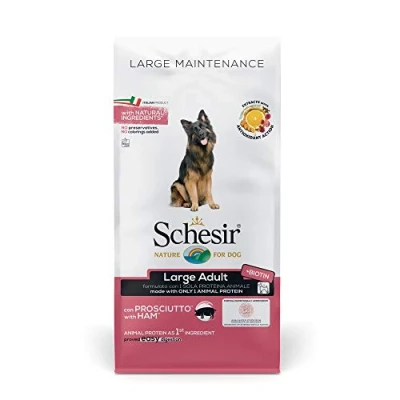 Imagen de Schesir, pienso para Perros Adultos de tamaño Grande, Sabor jamón, línea Mantenimiento, croquetas Formato Bolsa 12 kg