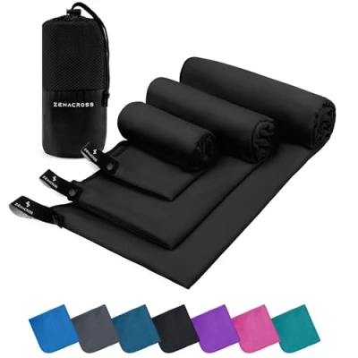 Imagen de ZENACROSS Toalla Gimnasio Juego de 3 con Bolsa Transporte Microfibra Secado Rápido y Versátil Toallas Tallas XS, S, M Negro