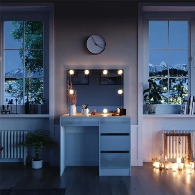 Imagen de Vicco Tocador Sherry, Blanco Alto Brillo, 90 cm con iluminación LED